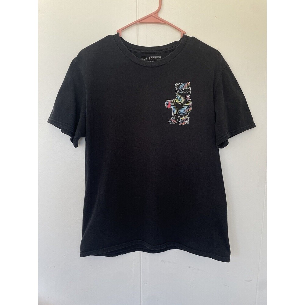 Riot Society Men's T-Shirt Size L Party Big Bear Logo Flamingo Black Graphic